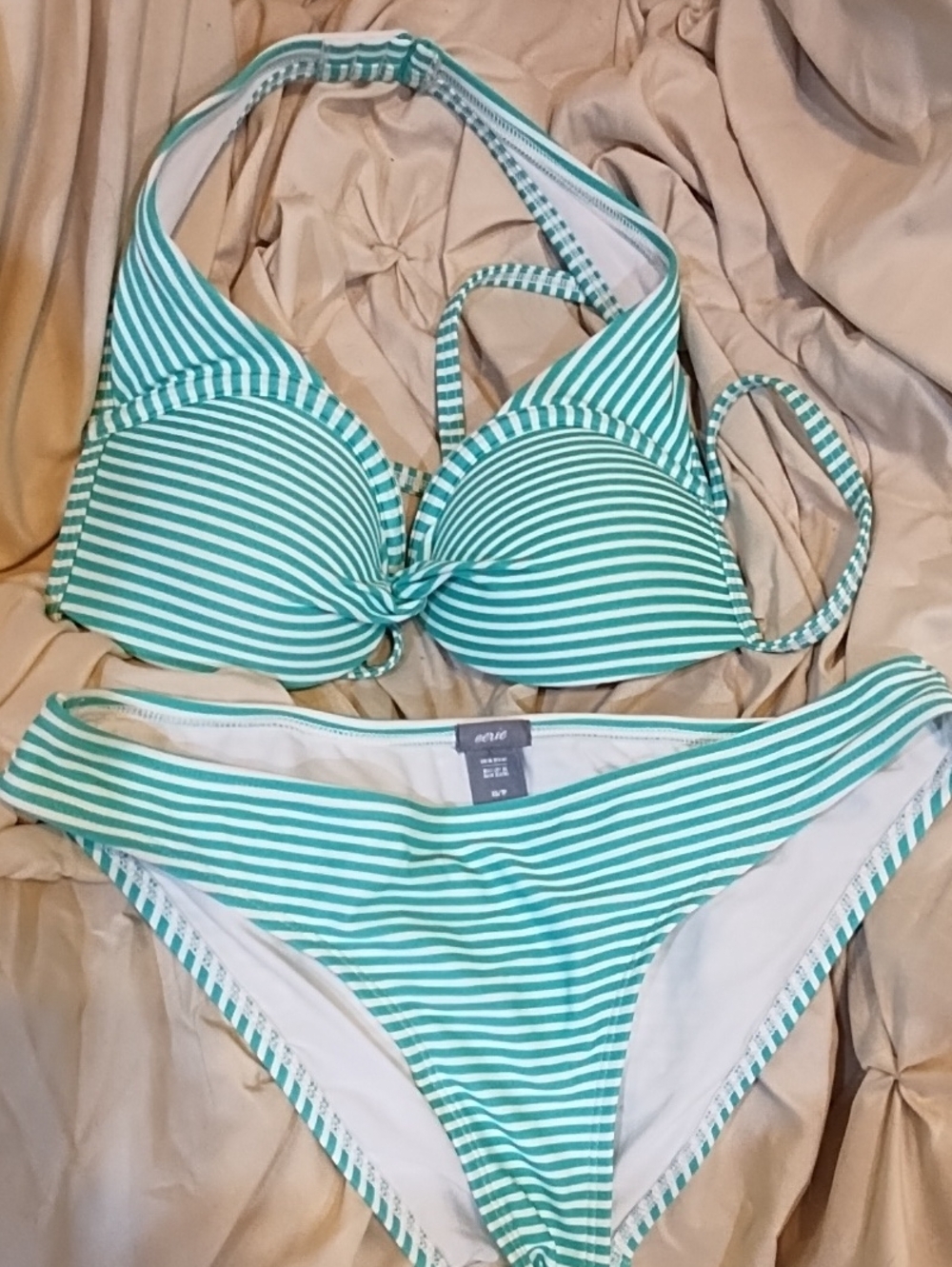 Aerie Striped Green Halter Bikini Set - Women Swim